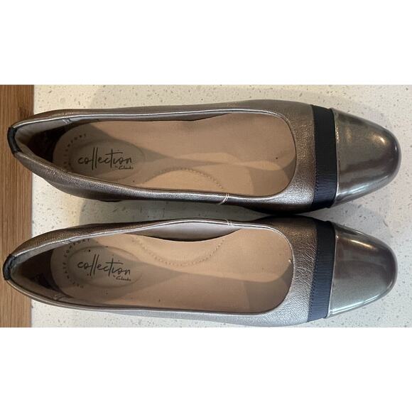 Clarks Collection Ultimate Comfort Heels Pumps Size 8 Pewter & Black - Picture 1 of 11